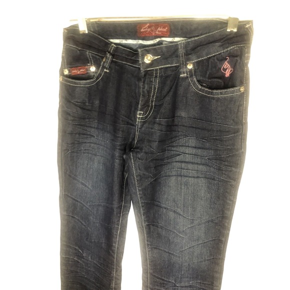 Baby Phat Jeans Women's Dark Wash Denim Embellished Pockets Straight Leg - Picture 6 of 11